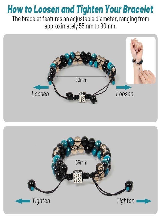Orientrea Triple Protection Bracelet- Blue Tiger's Eye, Black Obsidian & Smoky Quartz, 8mm Handmade Healing Crystal Bead Bracelets for Luck, Prosperity, Protection & Balance, Gift for Men & Women - Image 4